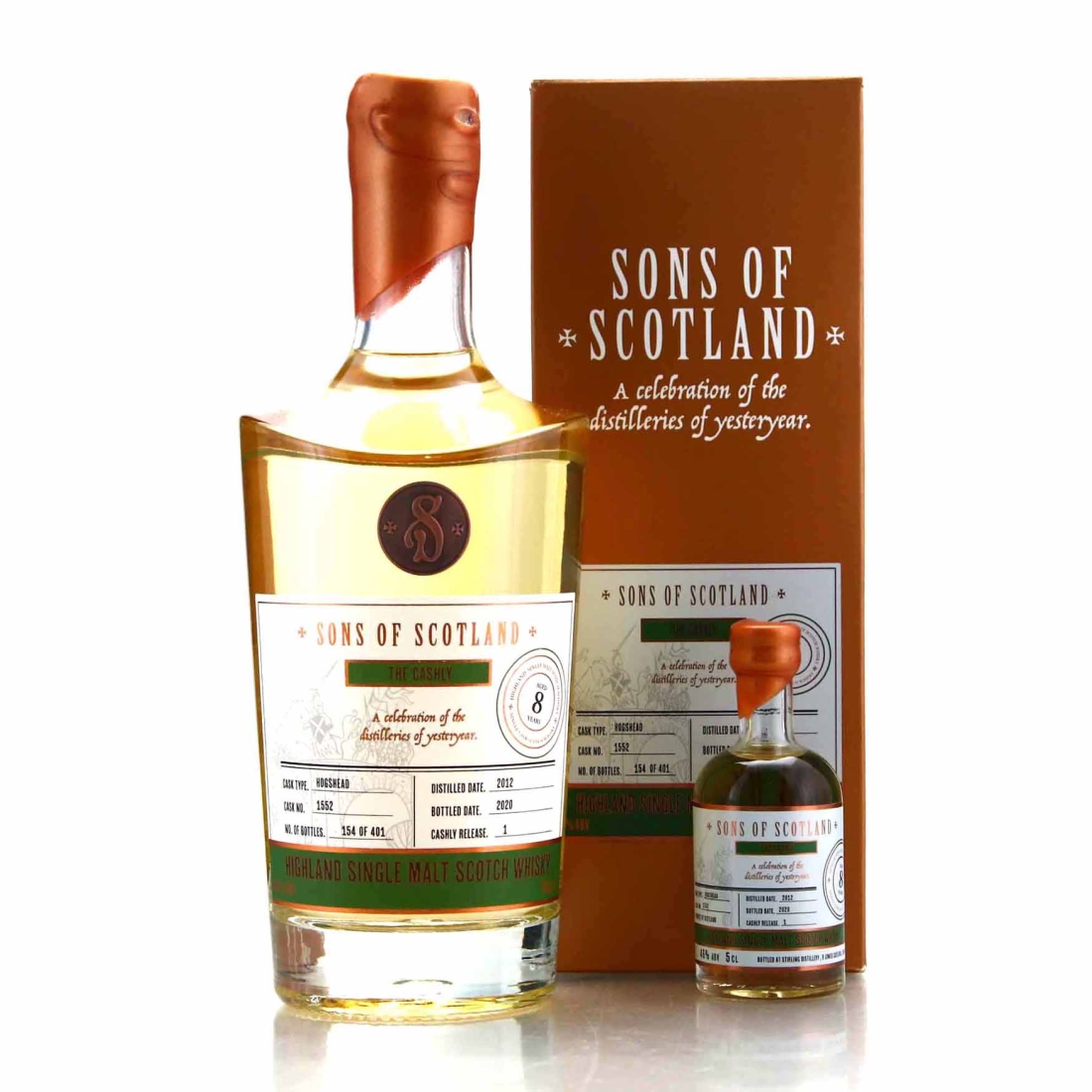The Cashly 2012 Sons of Scotland 8 Year Old Highland SIngle Malt with Miniature