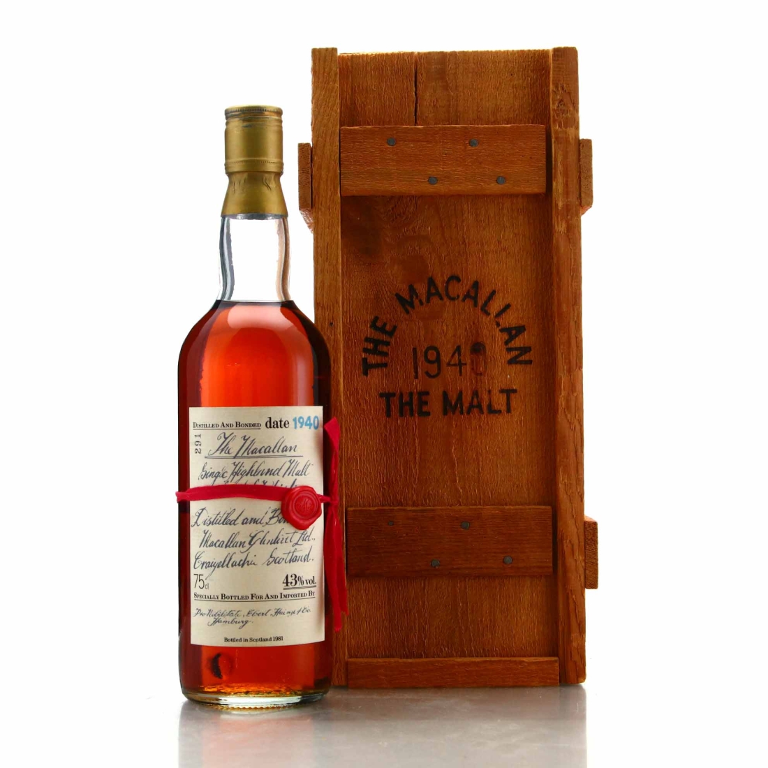 Image for Macallan 1940 Handwritten Label / Pro Nobilitate Ebert, Hainzl & Co