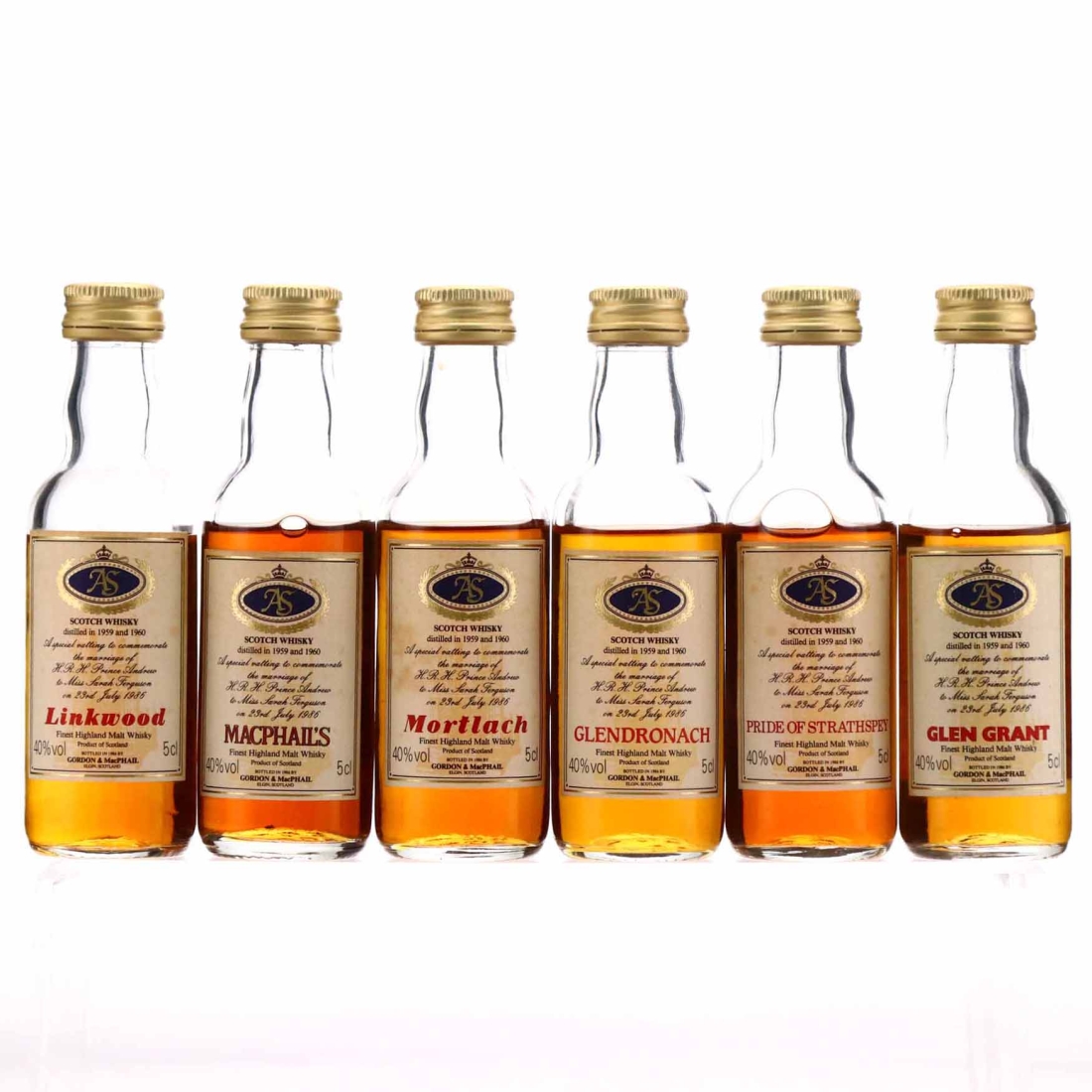 Gordon and MacPhail 1959/1960 Royal Marriage Miniatures x 6