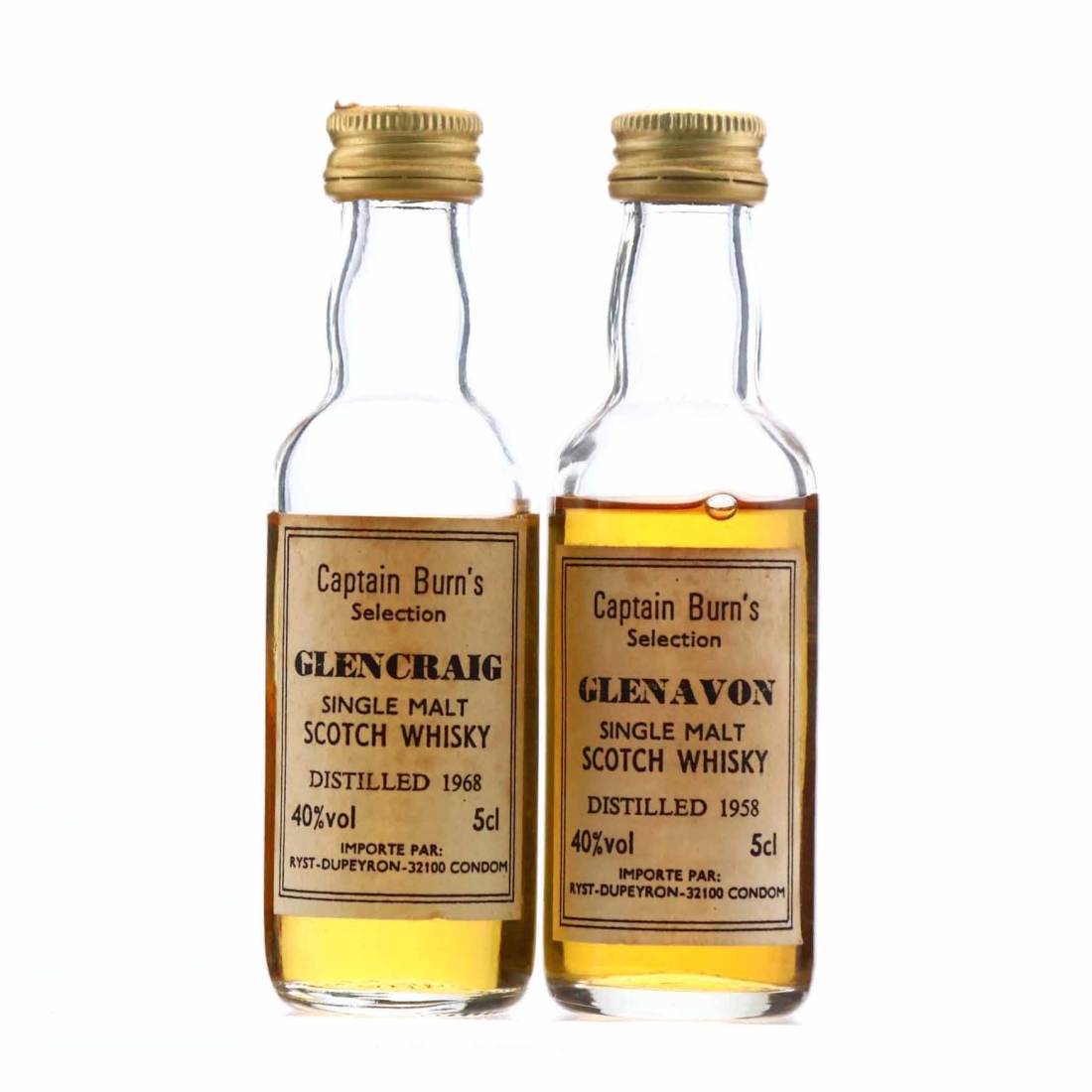 Glenfarclas 'Glenavon' 1958 & Glencraig 1968 Captain Burn's Miniature x 2