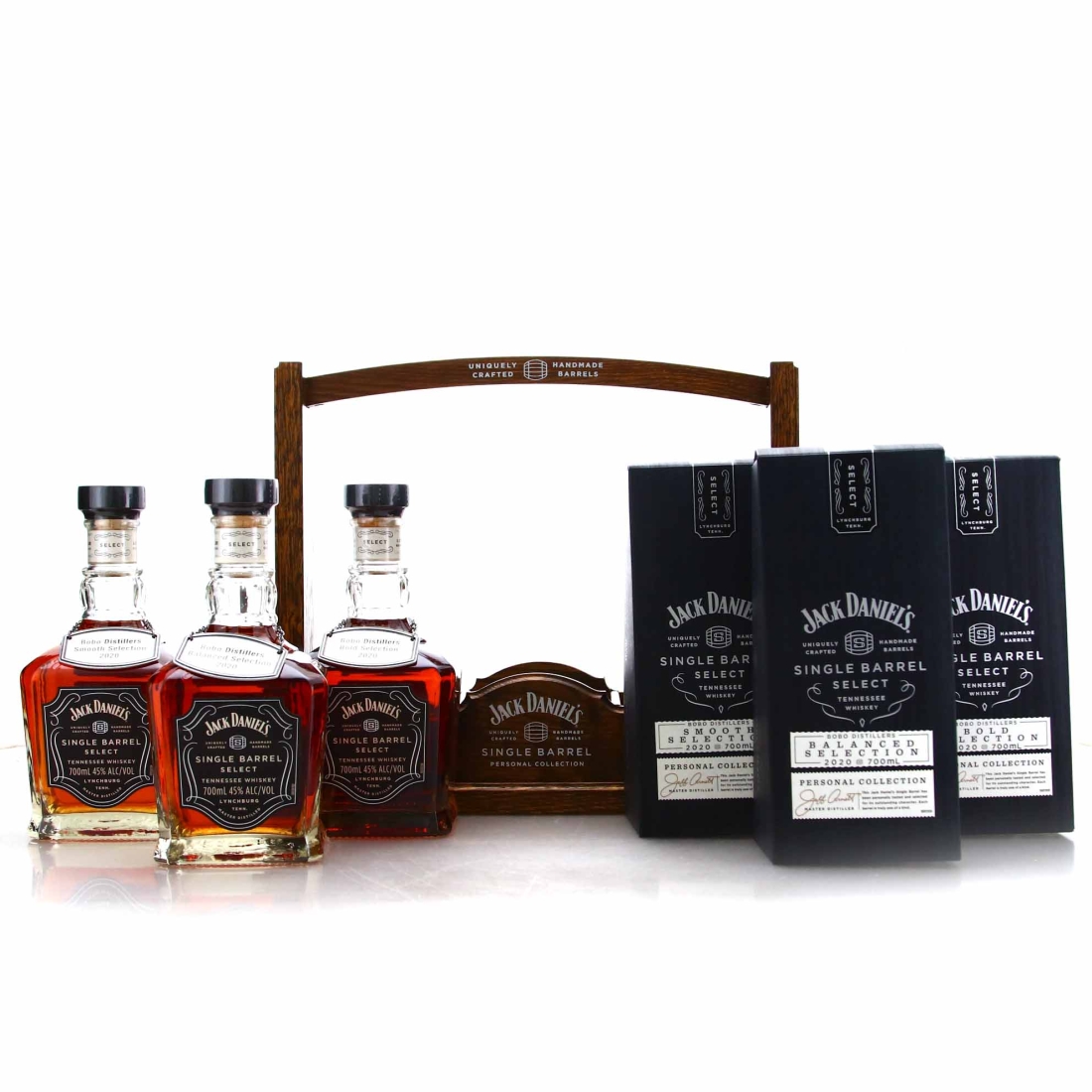 Jack Daniel's Single Barrel Select 2020 3 x 70cl / Bobo Distillers Selection - includes Tantalus