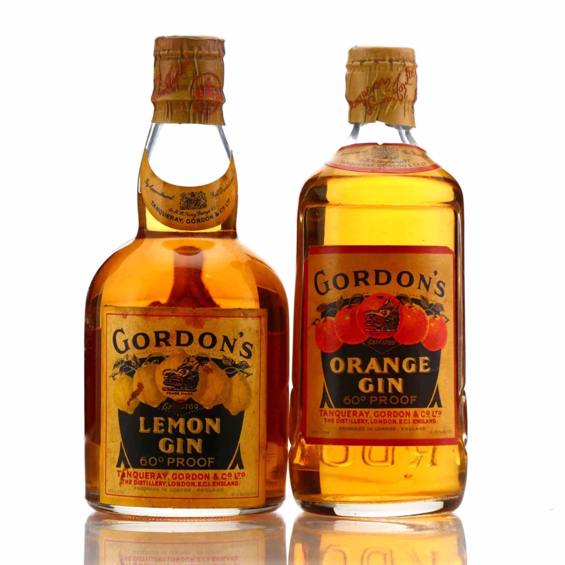 Gordon's Lemon & Orange Gin circa 1940s Half Bottle x2