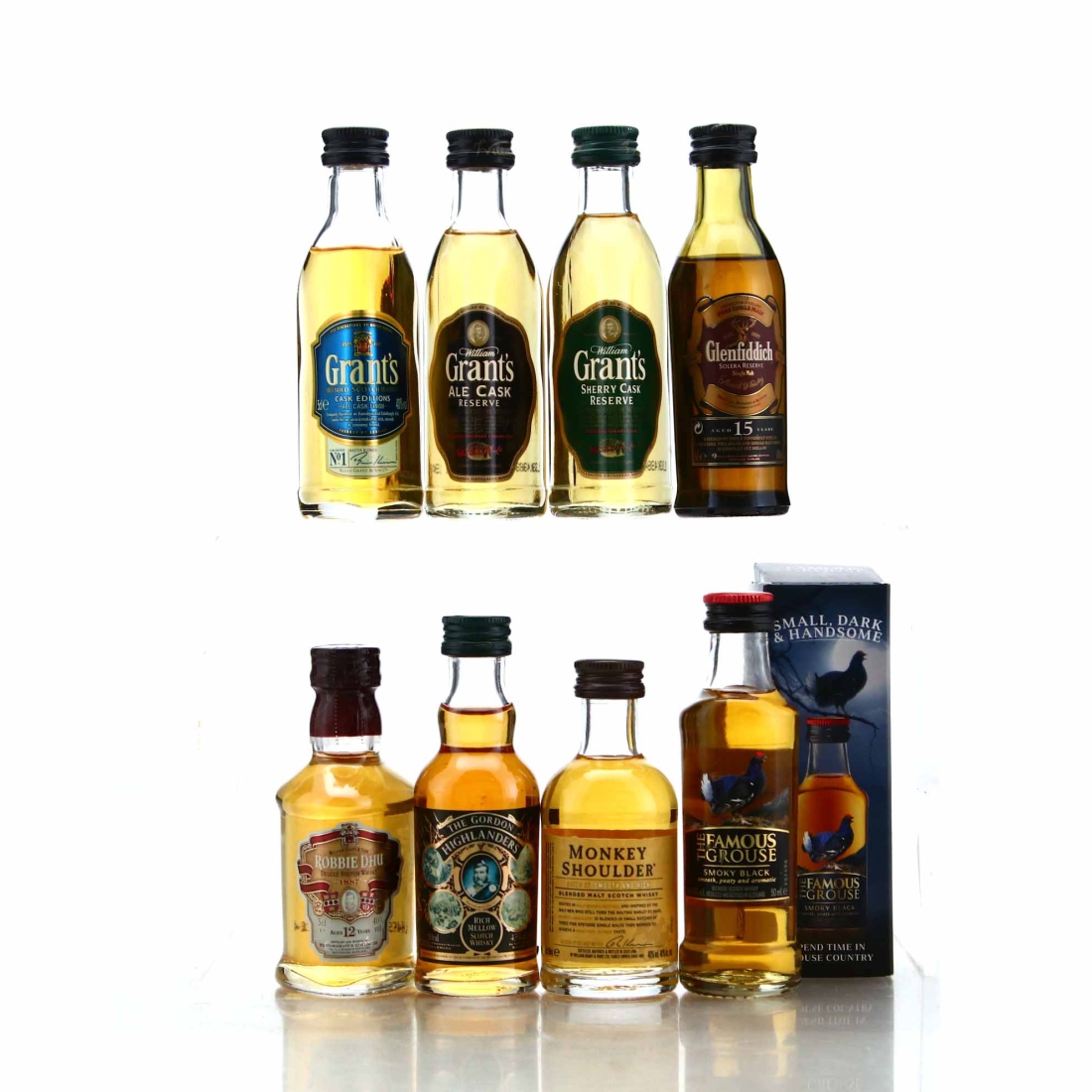 Scotch Whisky Miniature x 8 / Includes Glenfiddich 15 Year Old