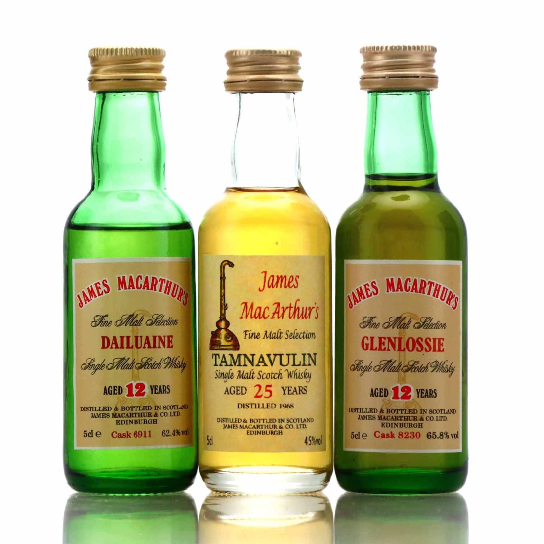 James MacArthur Fine Malt Selection Miniature x 3 / Includes Tamnavulin 1968 25 Year Old