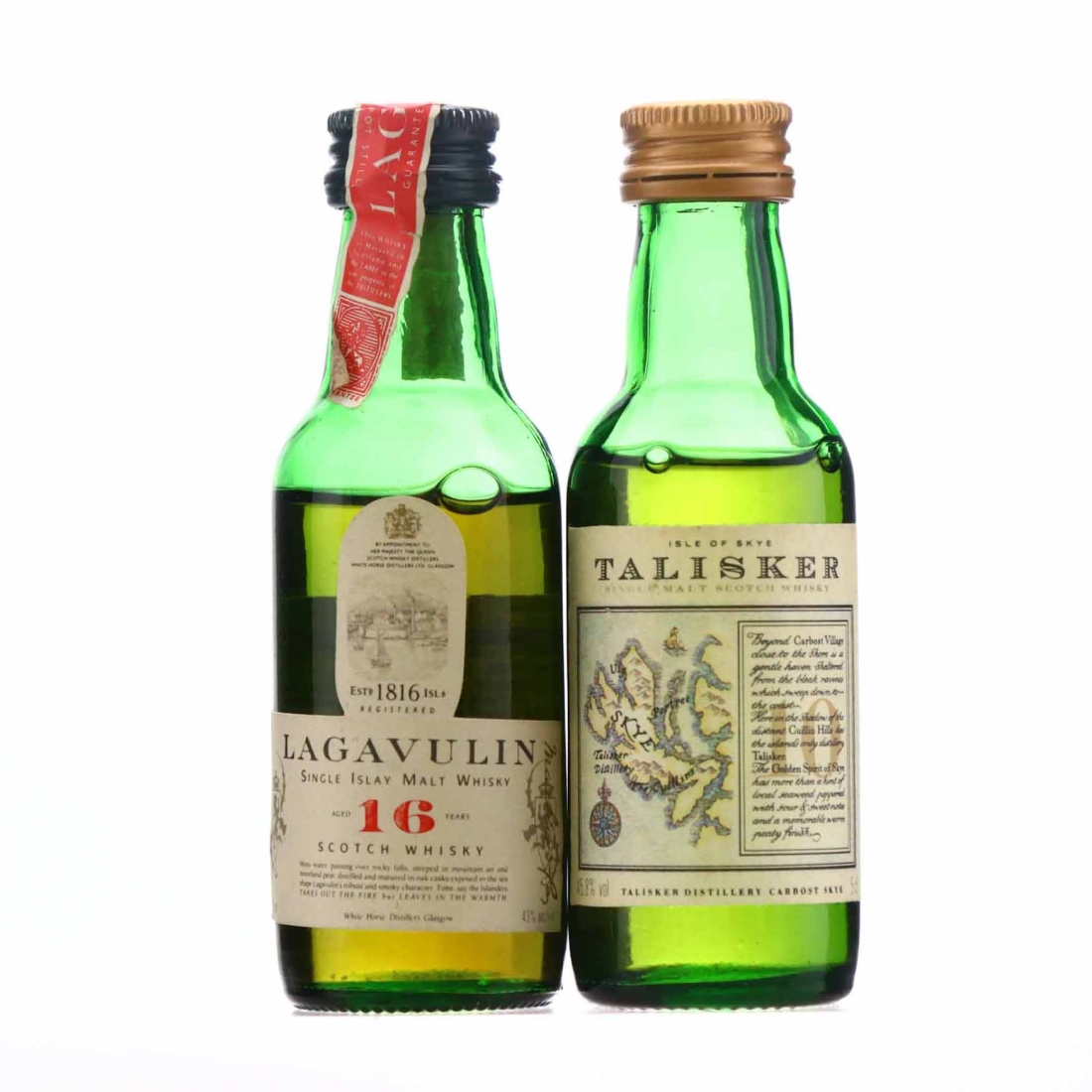 Lagavulin White Horse and Talisker Map Label Miniature 1990s x 2