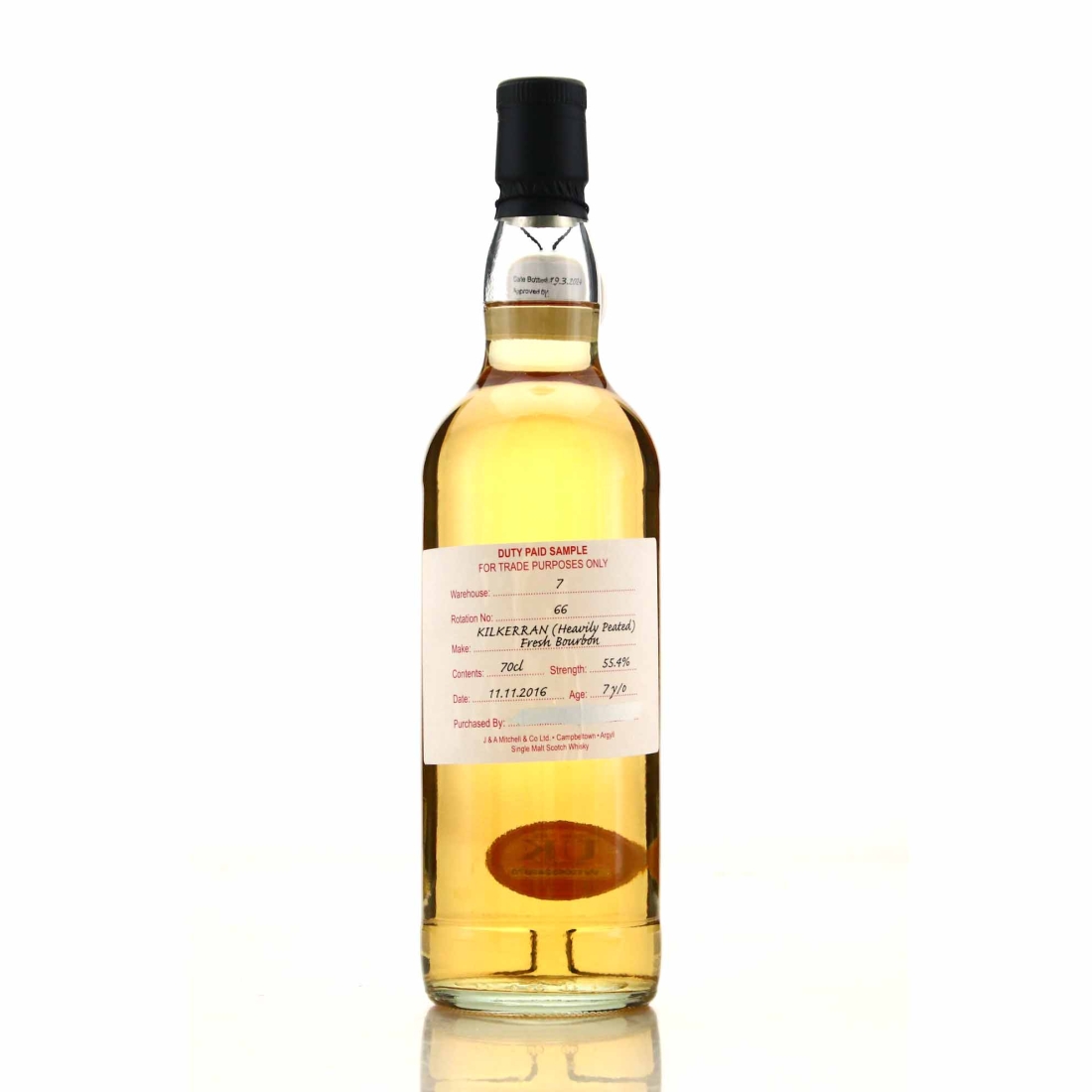 Kilkerran 2016 Heavily Peated  Duty Paid Sample 7 Year Old / Fresh Bourbon