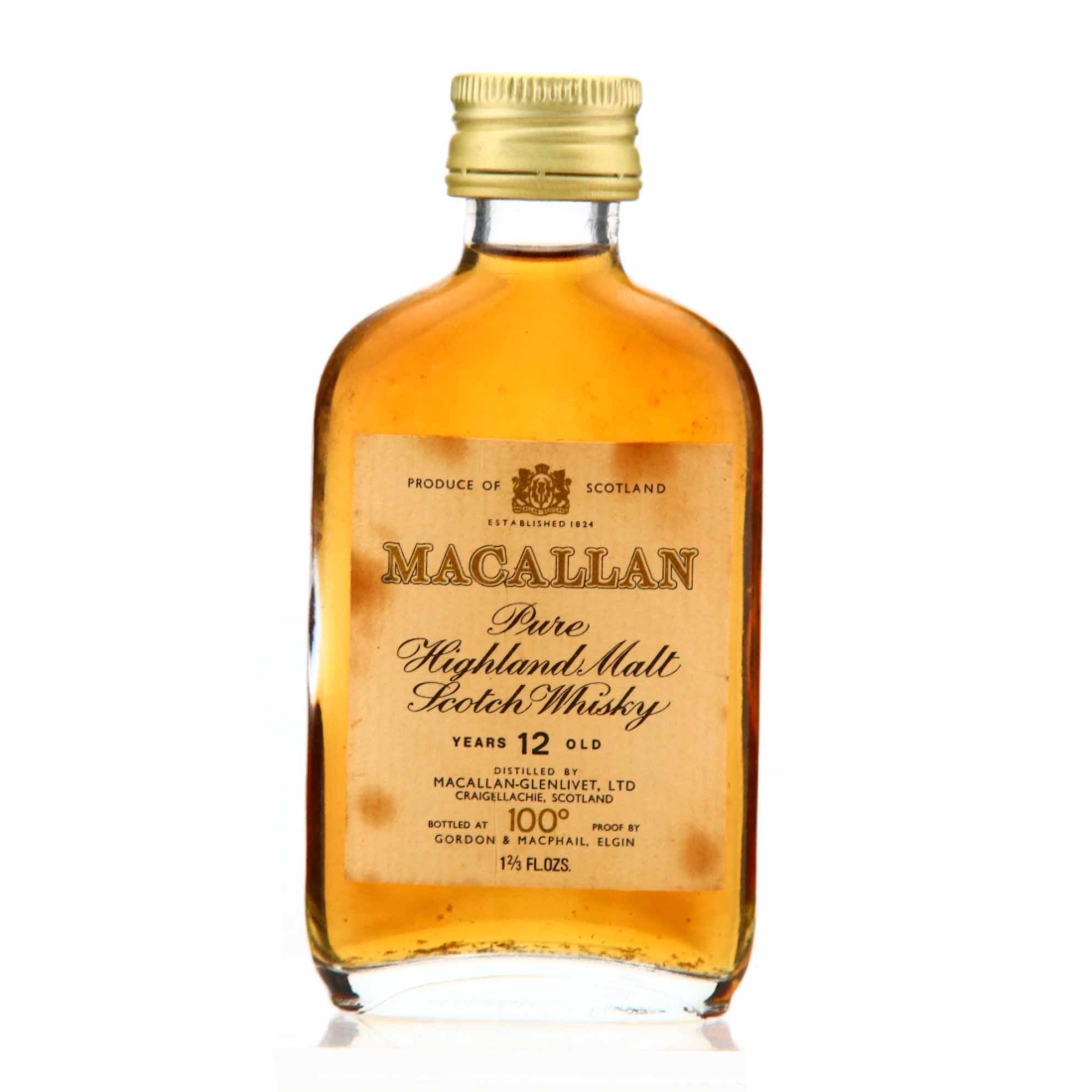 Macallan 12 Year Old Gordon and MacPhail 100 Proof Miniature 1970s