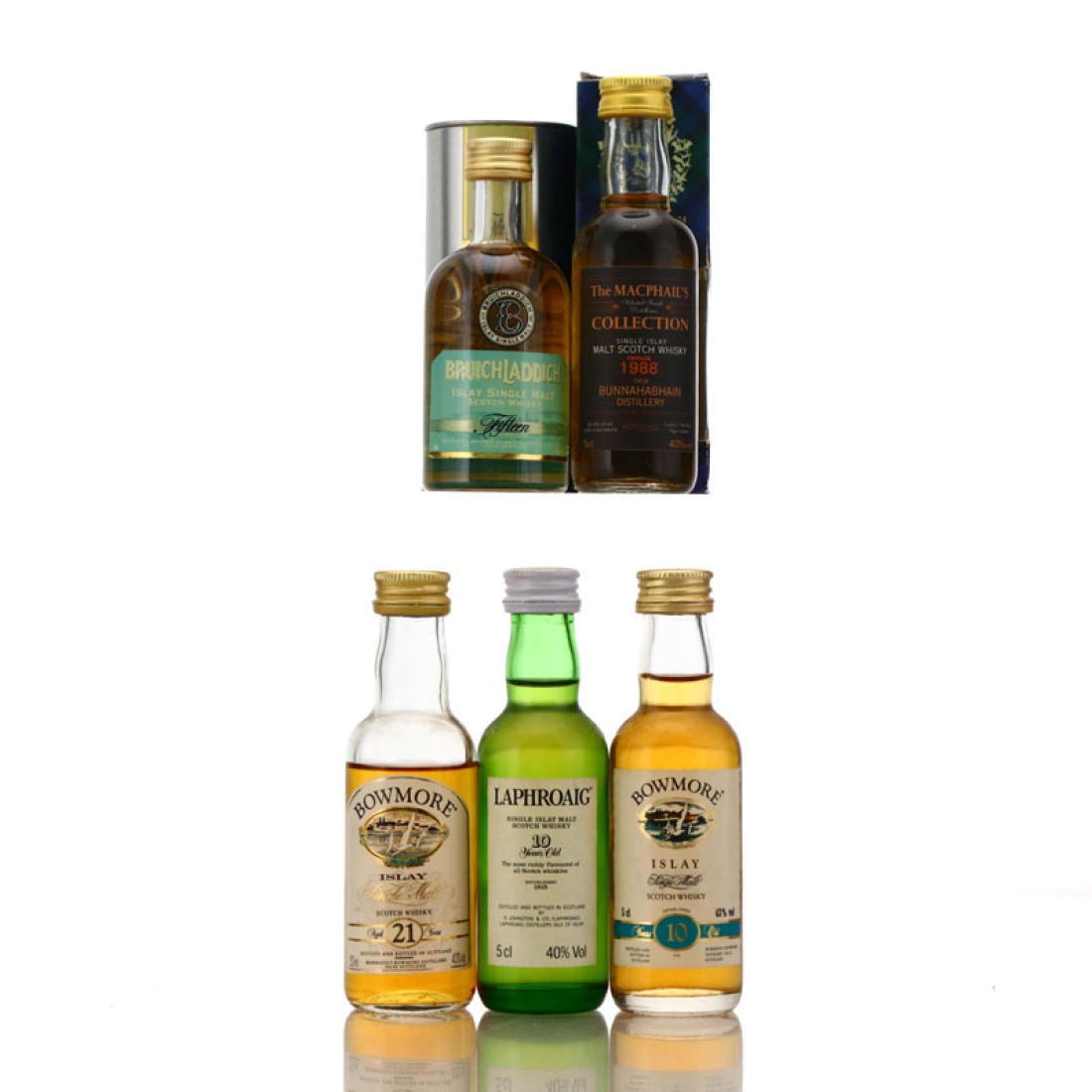 Islay Single Malt Miniature x 5 / includes Bowmore 21 Year Old