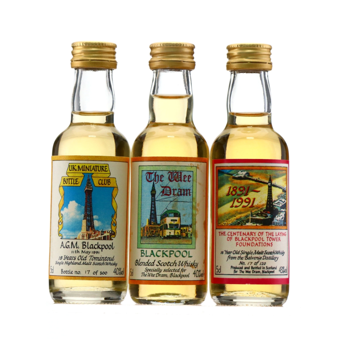 Blackpool Scotch Whisky Miniature x 3
