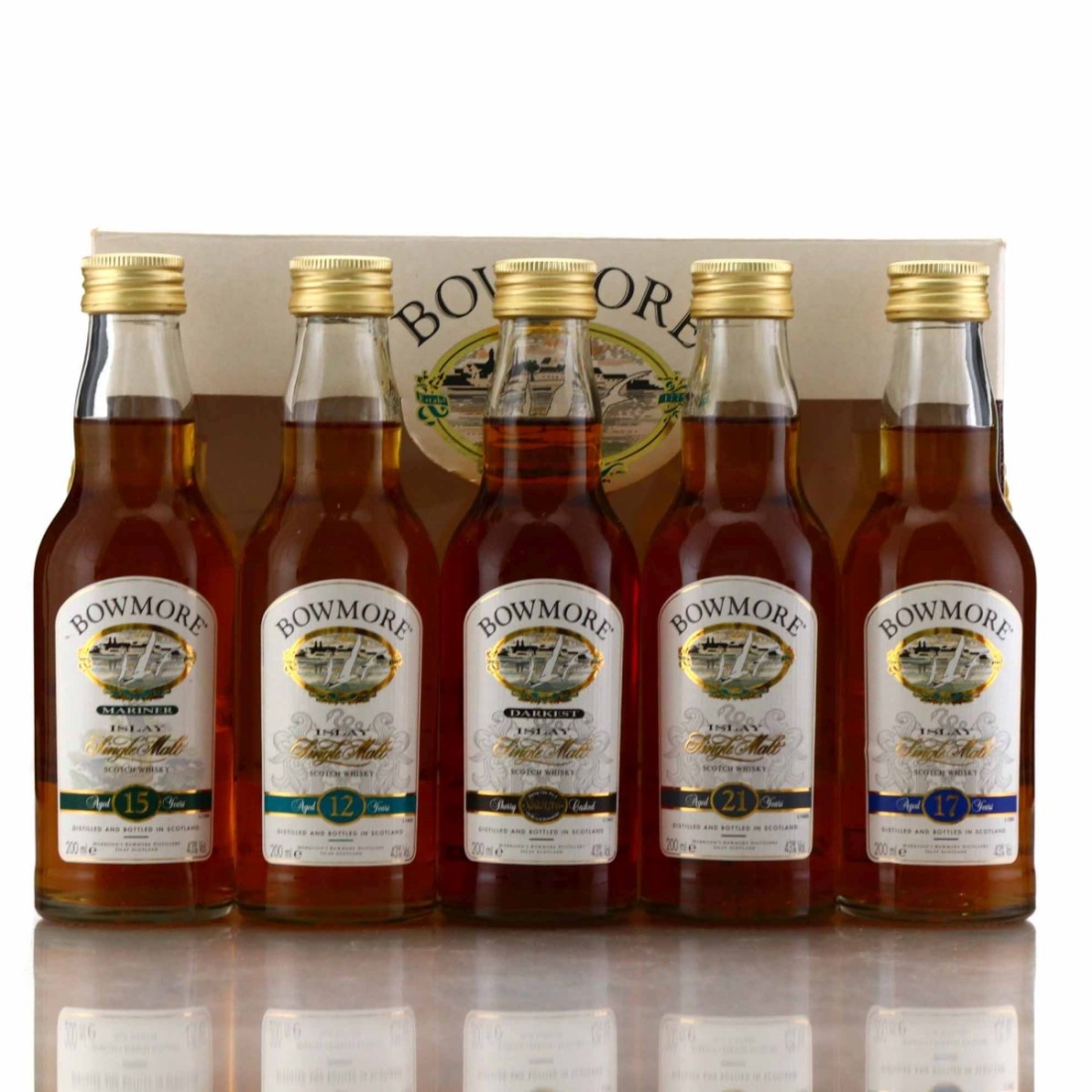 Bowmore Gift Pack: Darkest, 12, 15, 17 and 21 Year Old / 5 x 20cl