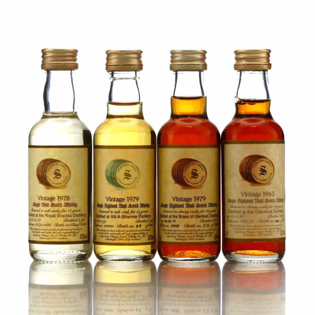 Signatory Vintage Single Malt Miniatures x 4 Includes Glenlivet 1963
