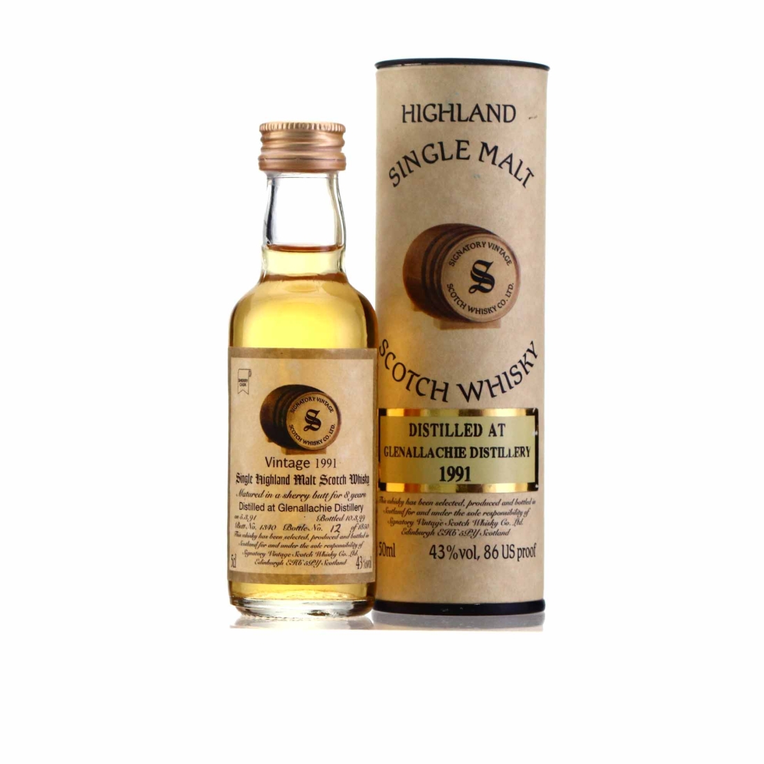 Glenallachie 1991 Signatory Vintage 8 Year Old Sherry Cask Miniature