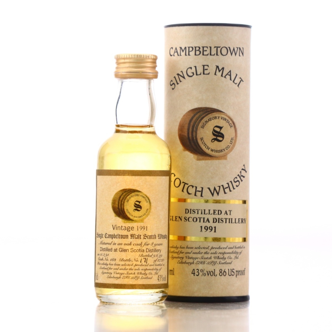Glen Scotia 1991 Signatory Vintage 8 Year Old Miniature