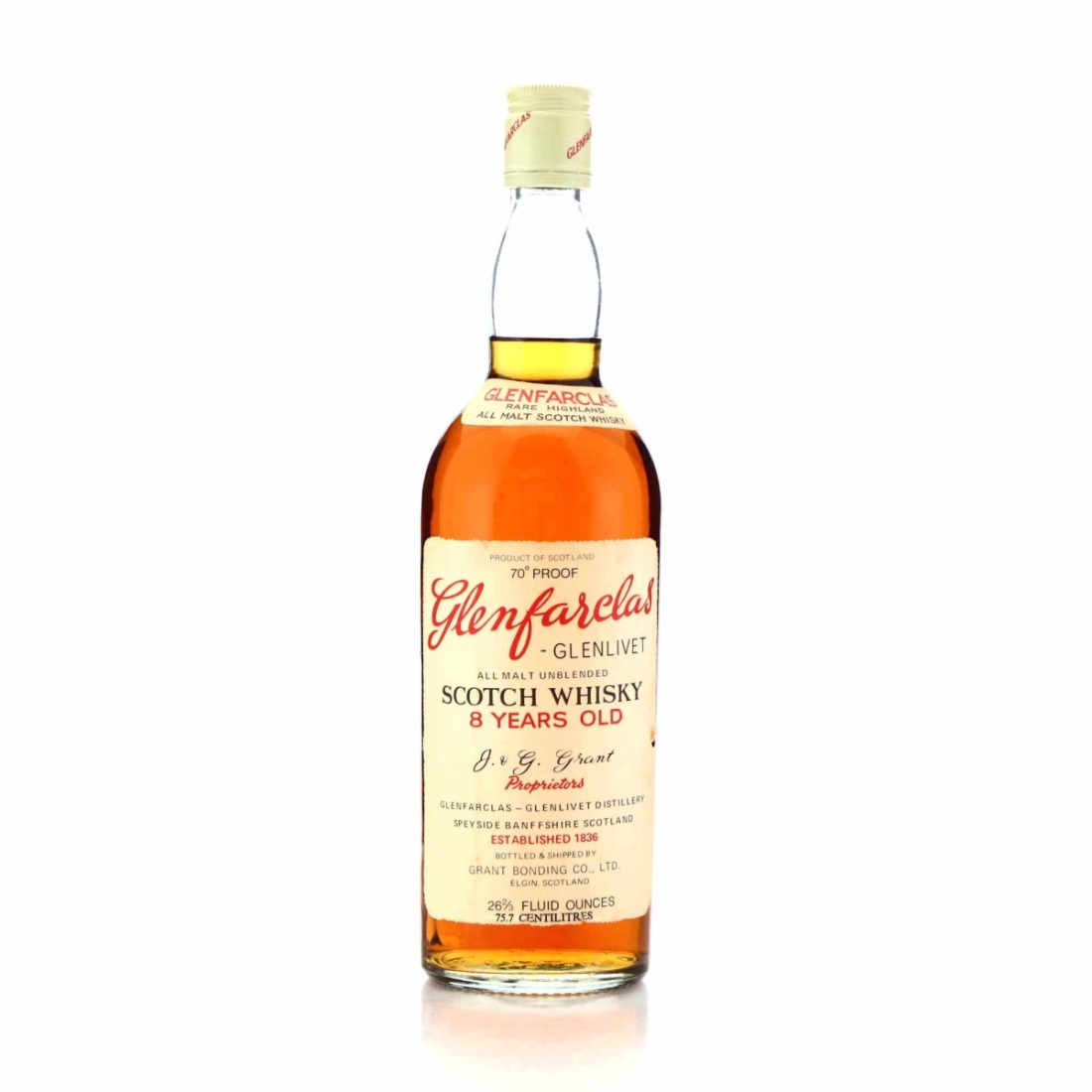 Glenfarclas 8 Year Old Grant Bonding Co 70 Proof 1970s
