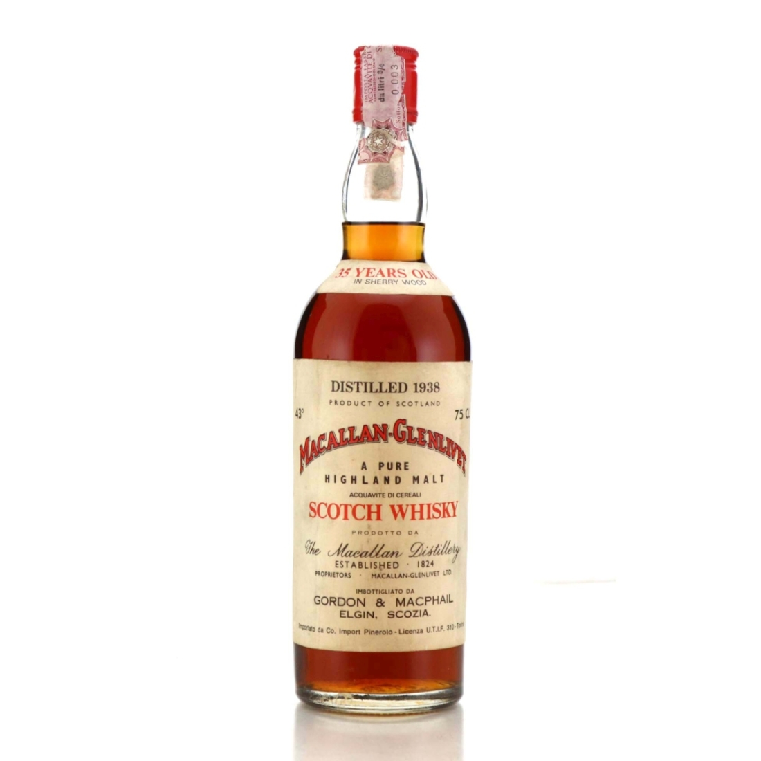 Macallan 1938 Gordon and MacPhail 35 Year Old / Co. Pinerolo Import