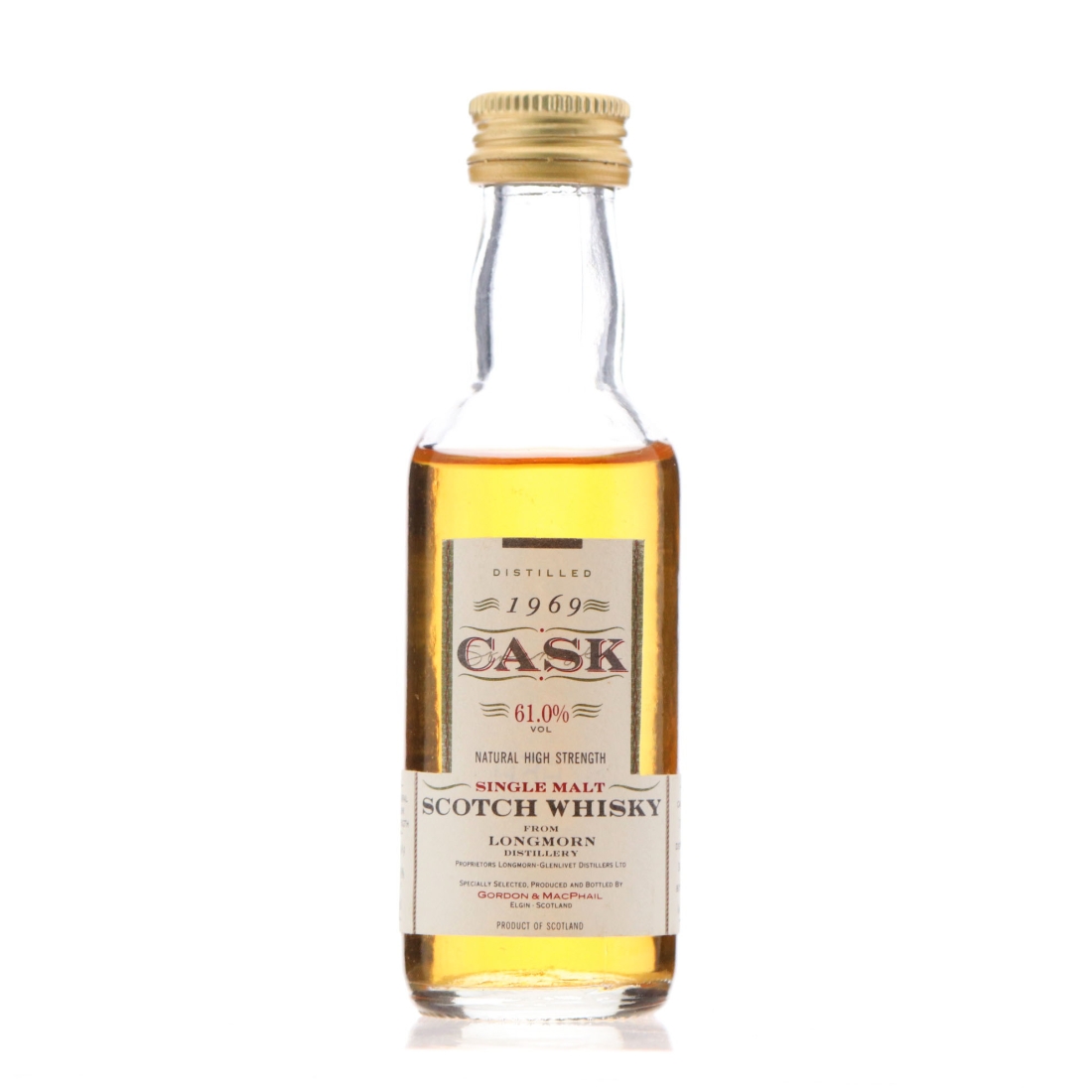 Longmorn 1969 Gordon and MacPhail Cask Strength bottled 1991 Miniature