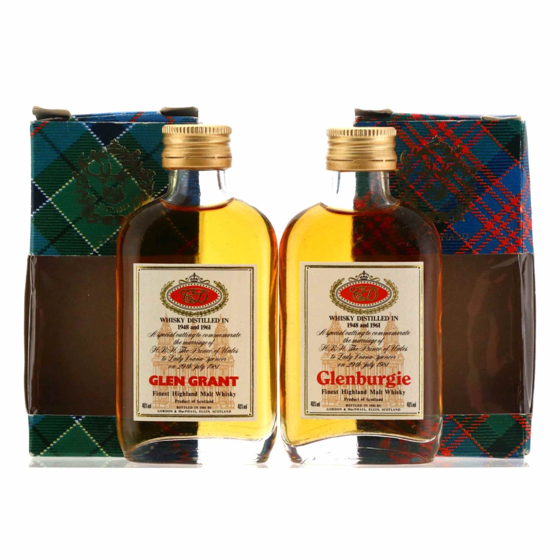 Glen Grant & Glenburgie 1948/1961 Gordon and MacPhail Royal Marriage Miniature x 2