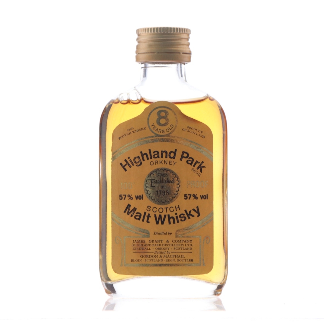 Highland Park 8 Year Old Gordon and MacPhail 100 Proof Miniature 1970s