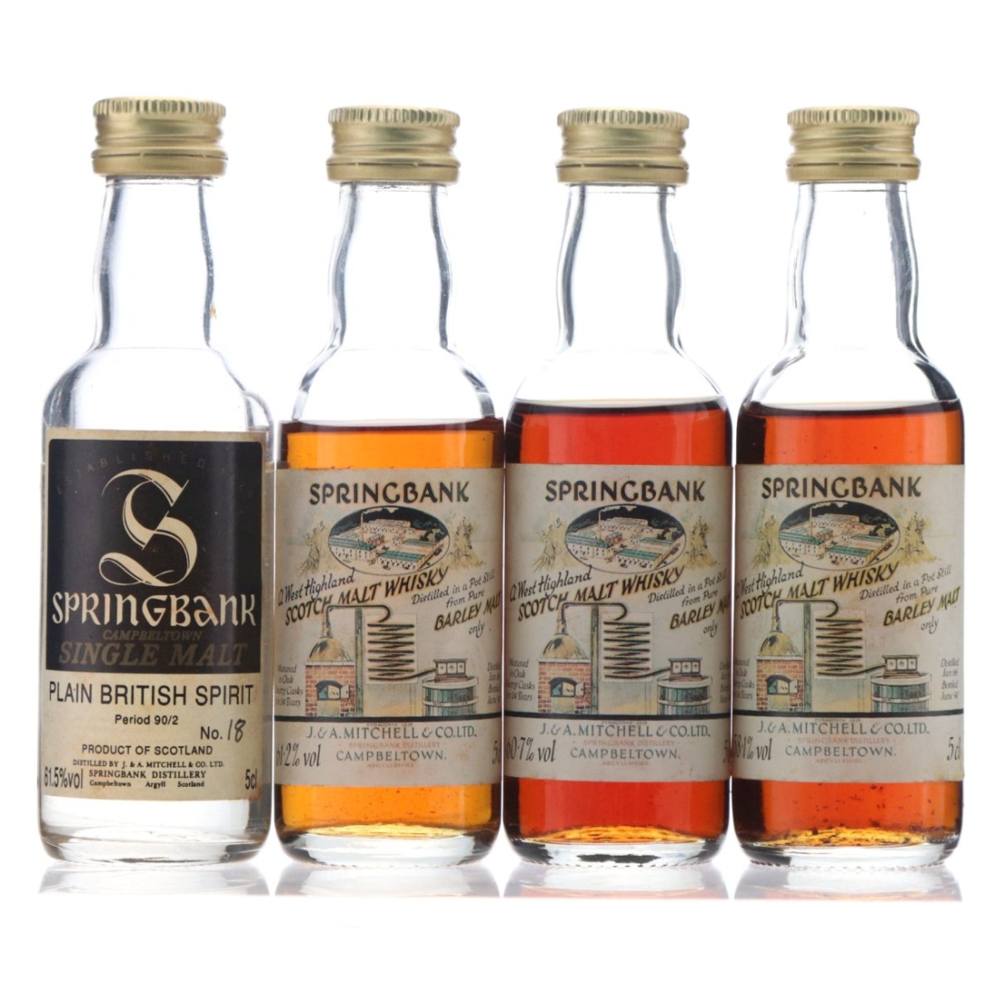 Springbank 1966 Local Barley & Plain British Spirit Miniatures x 4
