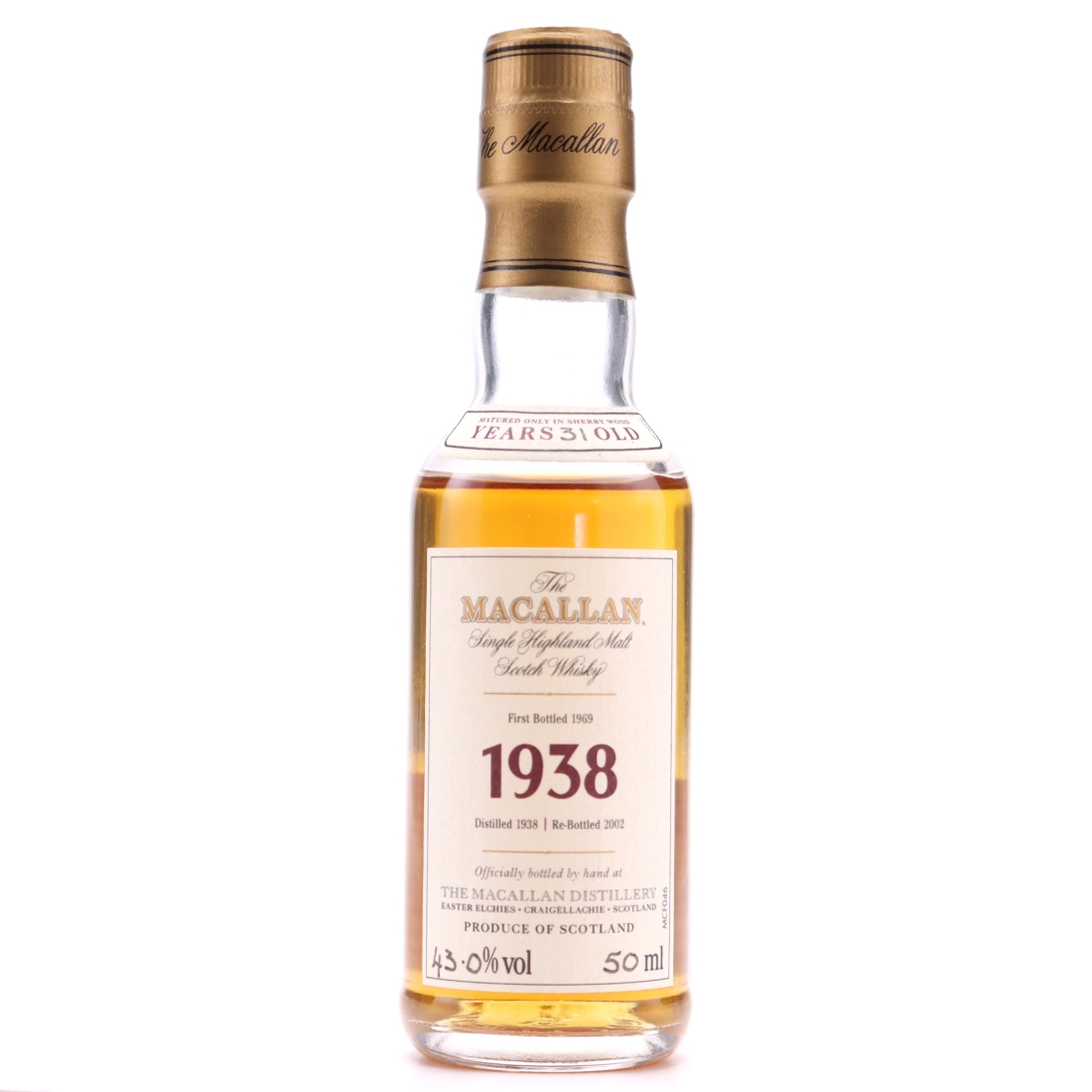 Macallan 1938 Fine and Rare 31 Year Old Miniature