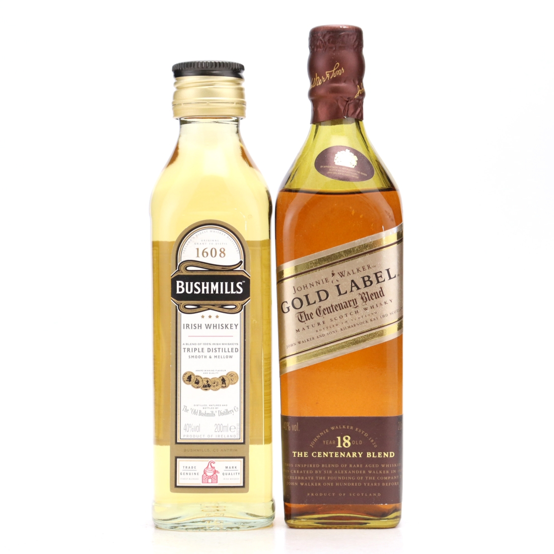 Bushmills Irish Whiskey & Johnnie Walker Gold Label 18 Year Old Centenary Blend 2 x 20cl
