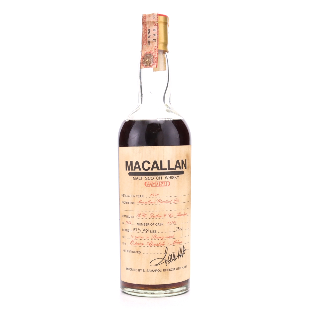 Macallan 1970 Samaroli 14 Year Old / Osteria Apostoli - Collection Only