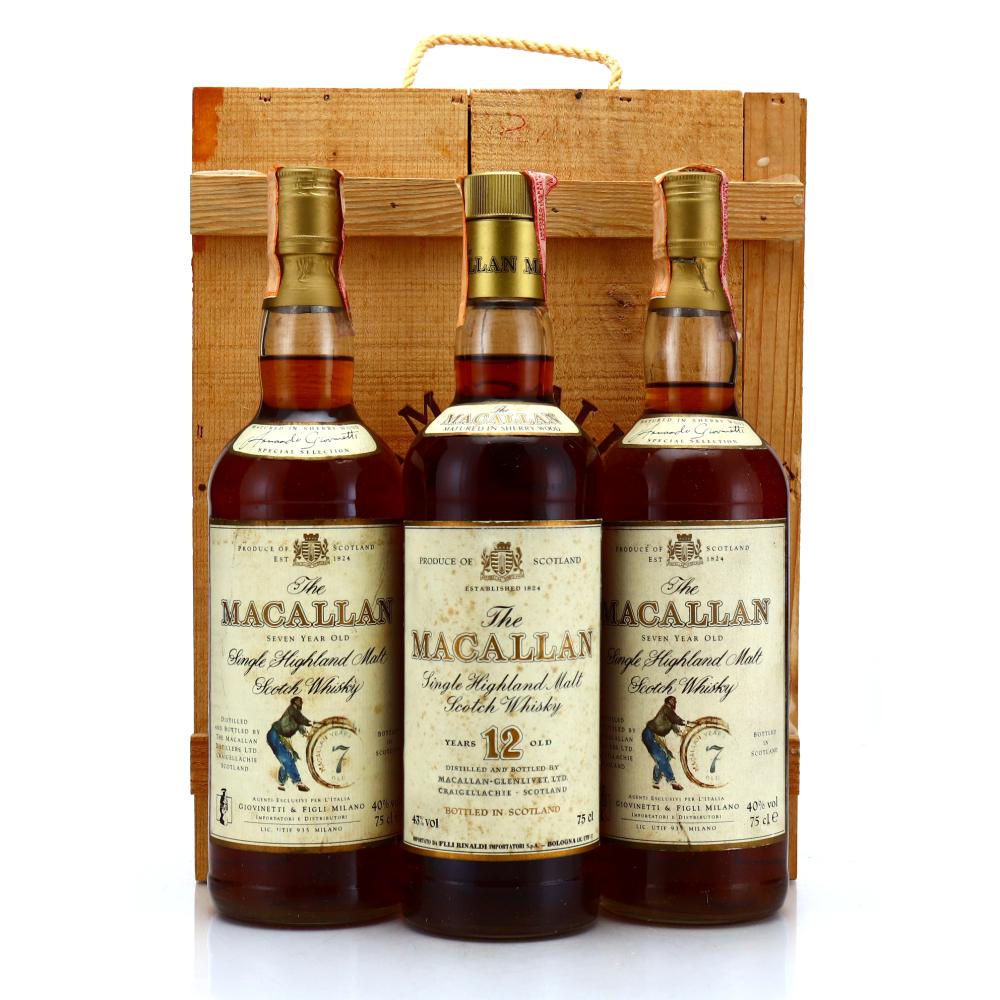 Macallan 7 & 12 Year Old Gift Pack 3 x 75cl 1980s