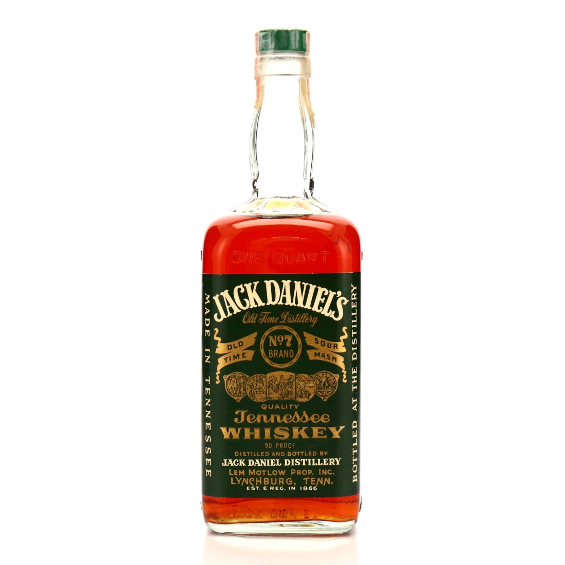 Jack Daniel's Old No.7 Green Label 90 Proof Quart 1965