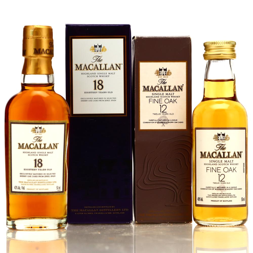 Macallan 12 Year Old Fine Oak & 18 Year Old Miniature x 2
