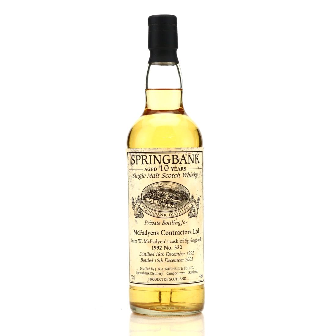 Springbank 1992 Private Cask 10 Year Old #320 / McFadyens Contractors Ltd - Signed