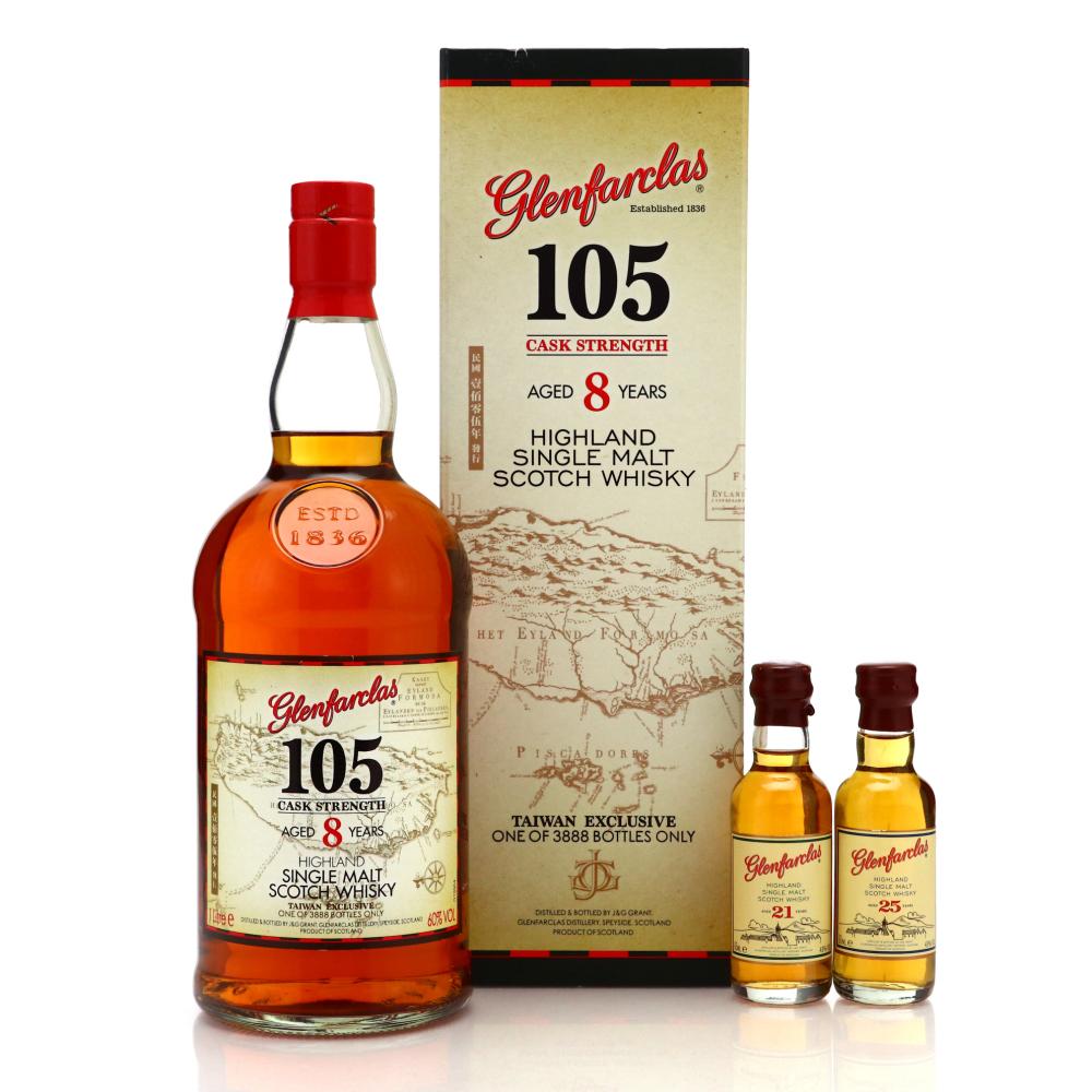 Glenfarclas 105 Cask Strength 8 Year Old Gift Pack 1 Litre / includes 21, 25 Miniature - Taiwan