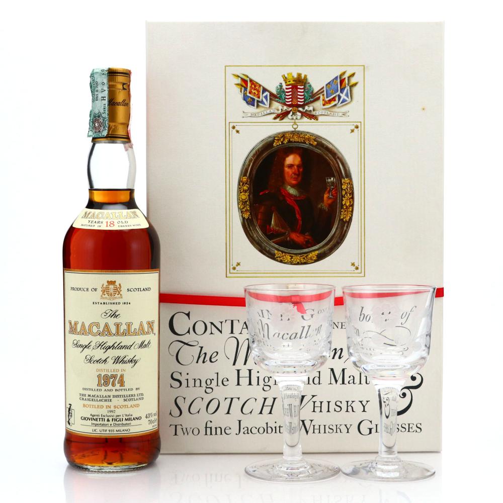 Macallan 1974 18 Year Old / Giovinetti Import - with 2 x Jacobite Glasses