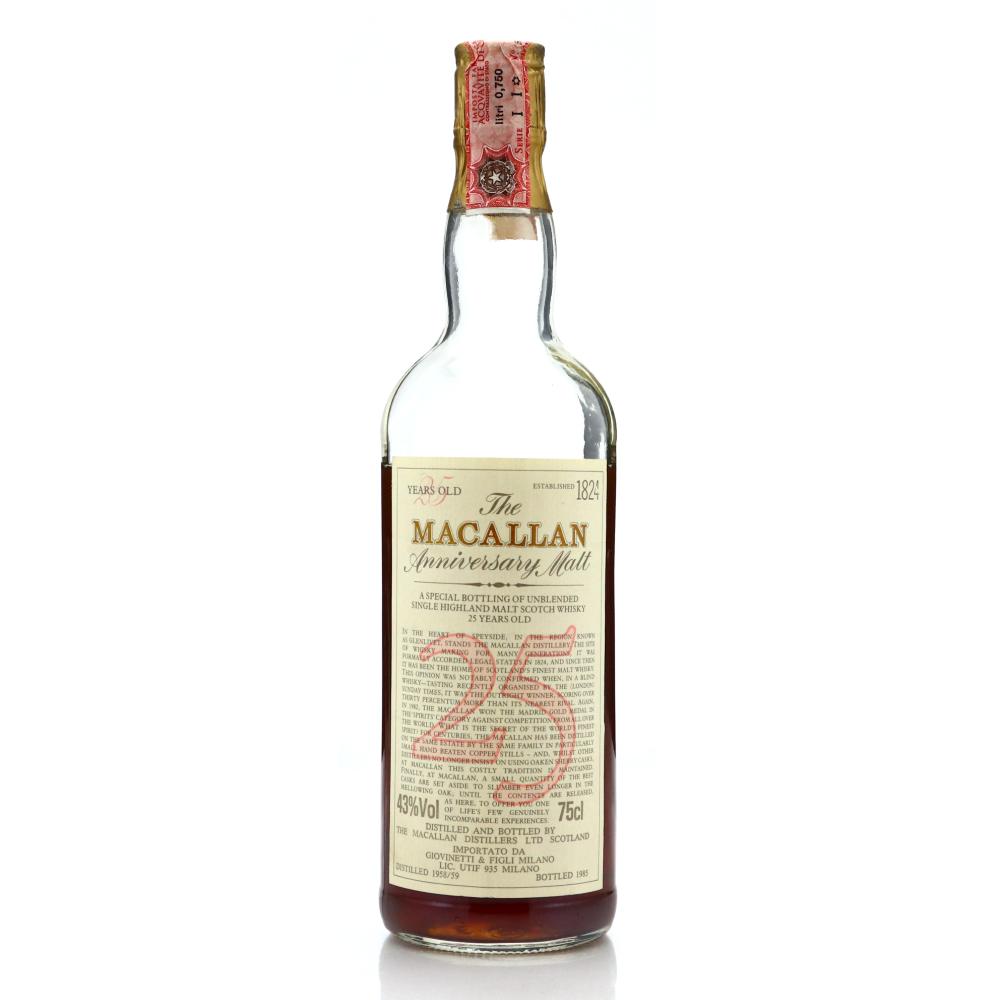 Macallan 1958/59 Anniversary Malt 25 Year Old / Giovinetti Import