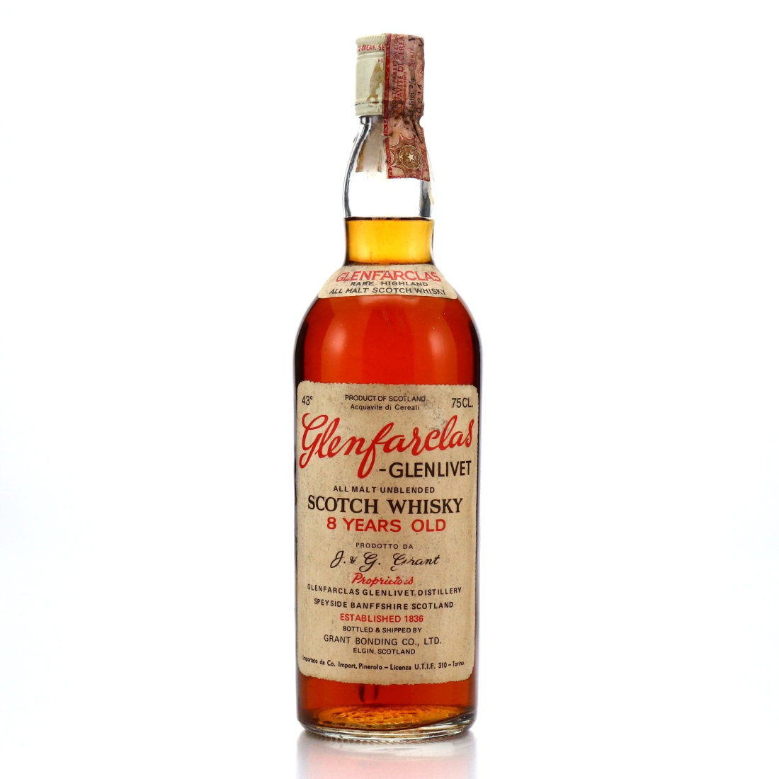 Glenfarclas 8 Year Old Grant Bonding Co 1970s / Co. Pinerolo Import