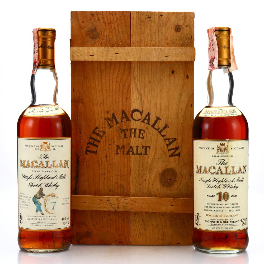 Macallan 7 & 10 Year Old 2 x 70cl & 75cl / Giovinetti Import Gift Pack