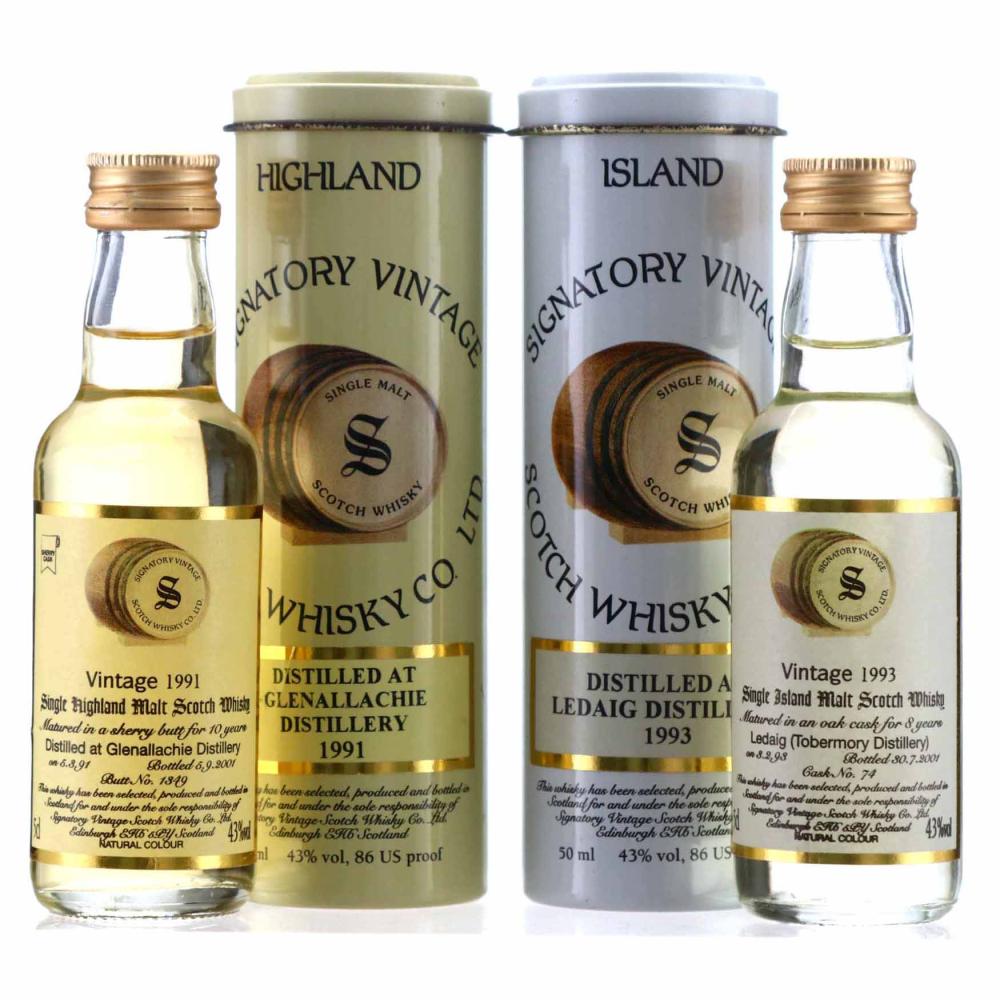 Glenallachie 1991 & Ledaig 1993 Signatory Vintage Miniature x 2