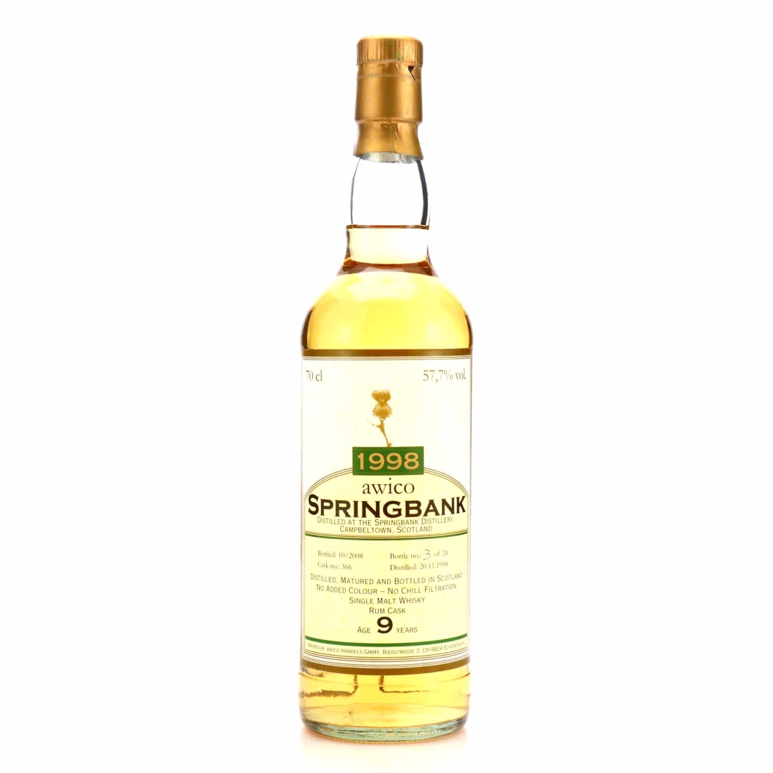 Springbank 1998 Awico 9 Year Old Rum Cask