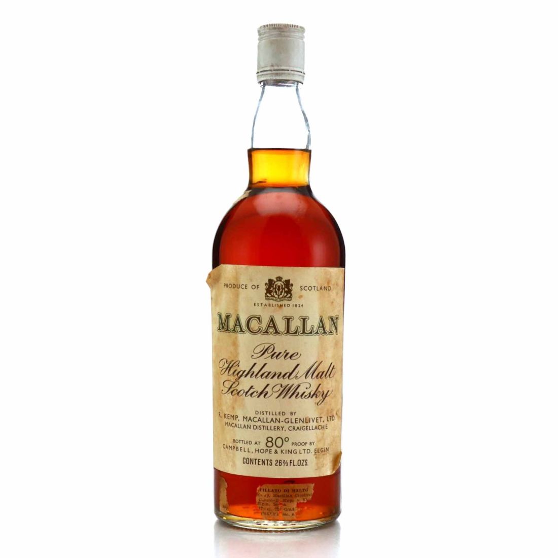 Macallan Campbell, Hope and King 80 Proof circa 1954-55 vintage / Rinaldi Import