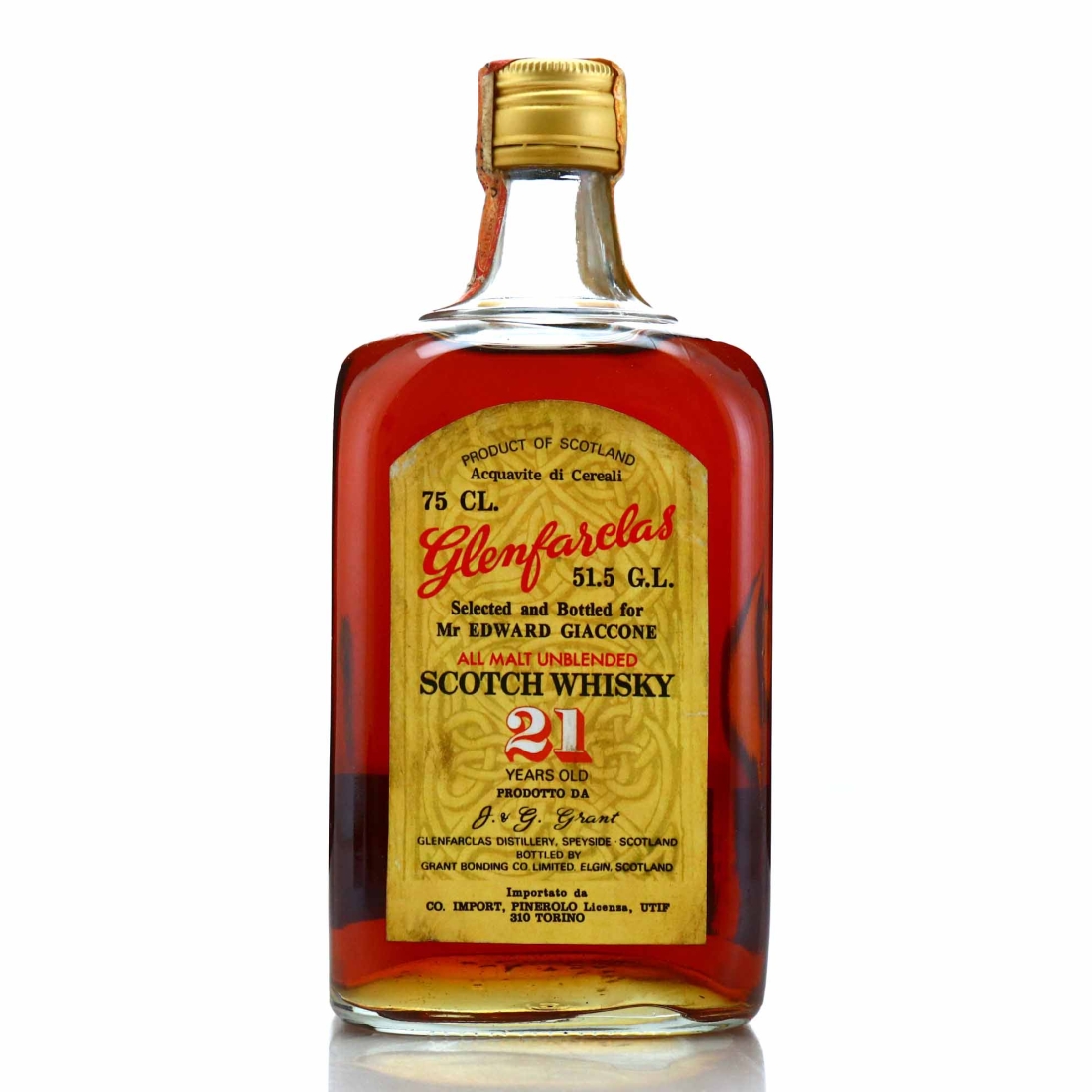 Glenfarclas 21 Year Old Grant Bonding Co 1970s / Co. Pinerolo Import