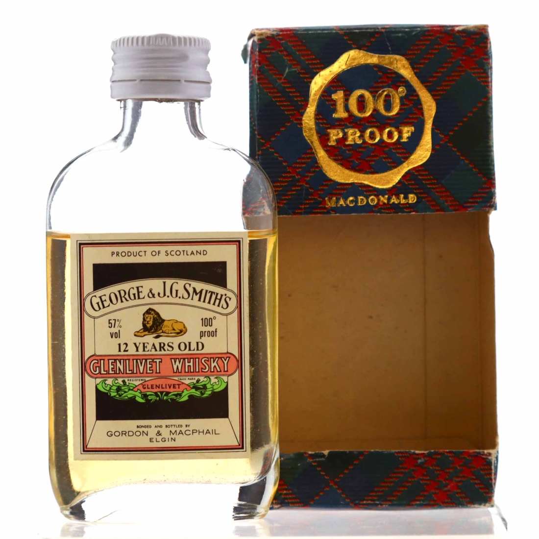 Glenlivet 12 Year Old Gordon and MacPhail 100 Proof Miniature 1970s