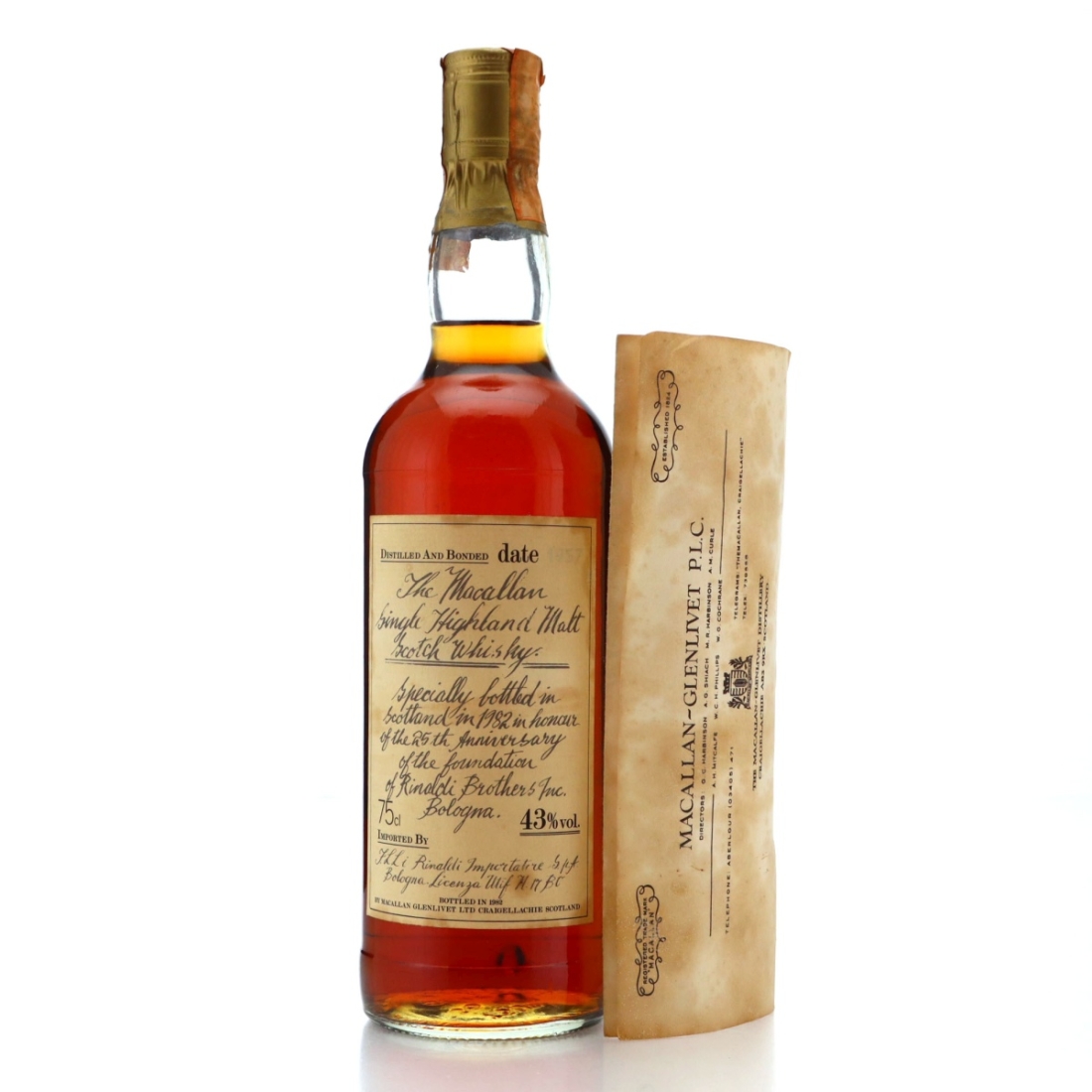 Macallan 1957 Handwritten Label / Rinaldi Import