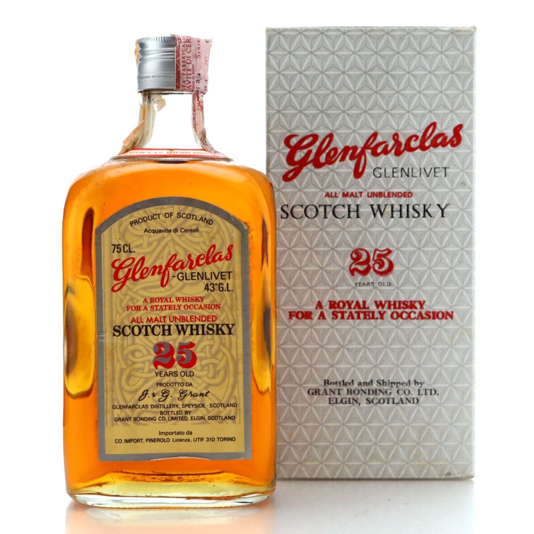 Glenfarclas 25 Year Old Grant Bonding Co 'A Royal Whisky' 1977 / Co. Pinerolo Import