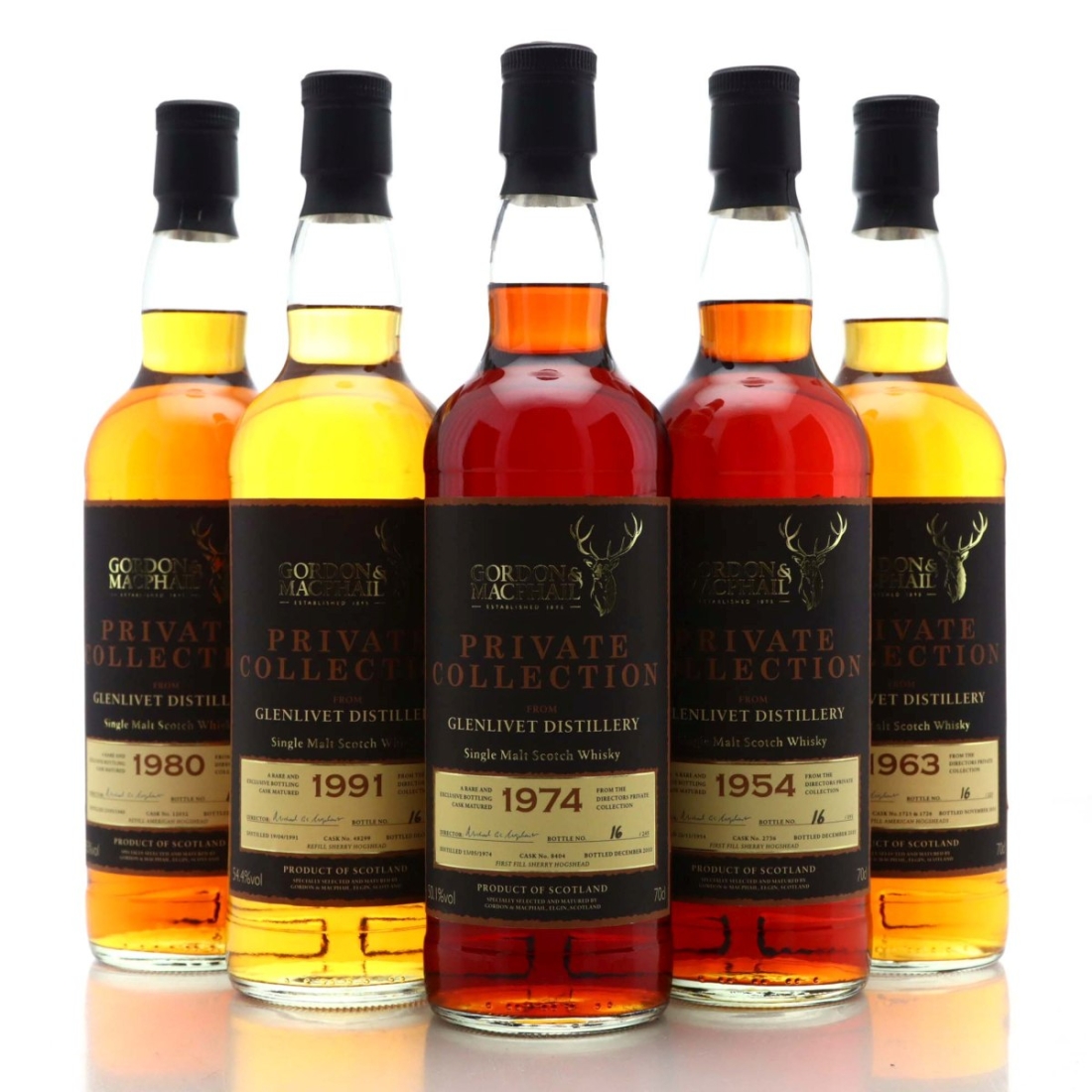 Glenlivet Decades Gordon and MacPhail Private Collection 5 x 70cl
