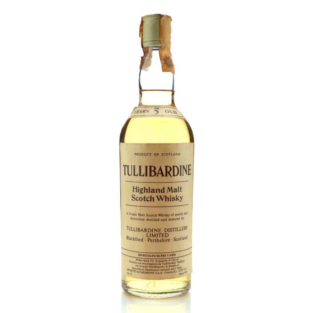 Tullibardine 5 Year Old 1970s / Sposetti & Paparone Import