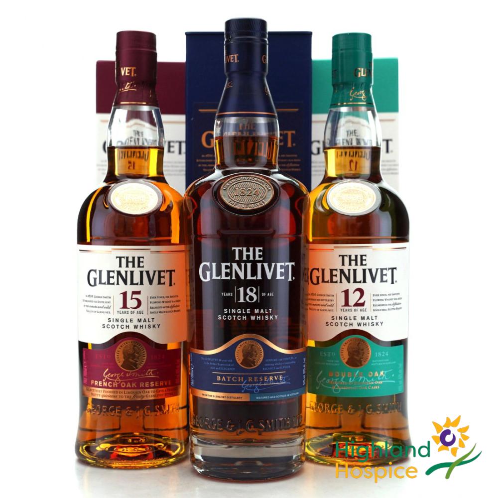 Glenlivet 12,15 & 18 Year Old 3 x 70cl / Highland Hospice Charity Lot