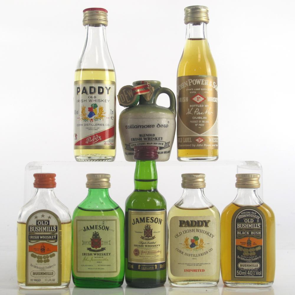 Miscellaneous Irish Miniatures Selection x 8 / includes John Powers Gold Label 1970s