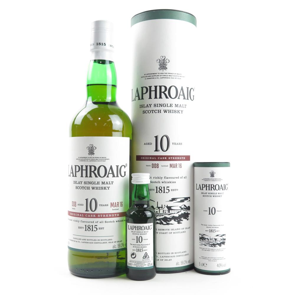 Laphroaig 10 Year Old Cask Strength Batch #008 and 10 Year Old Miniature 5cl