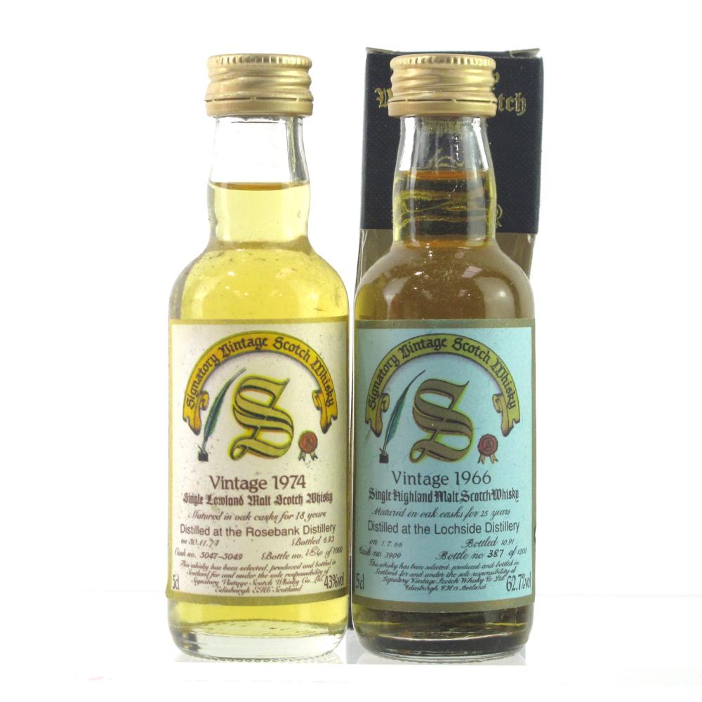 Rosebank 1974 & Lochside 1966 Signatory Vintage Miniatures 2 x 5cl