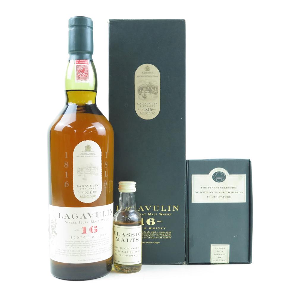 Lagavulin 16 Year Old White Horse Bottling / Including Classic Malts Mystery Miniature