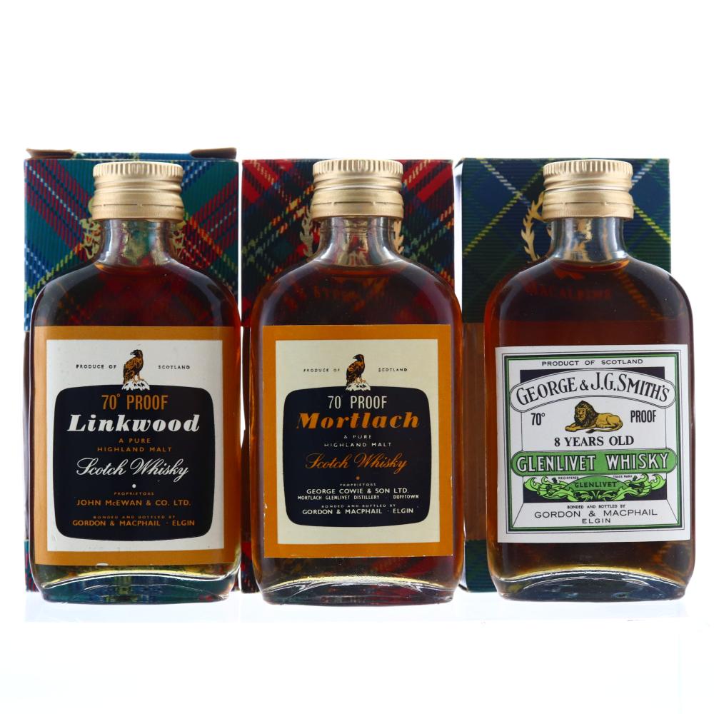 Glenlivet, Linkwood & Mortlach Gordon and MacPhail Miniatures x 3